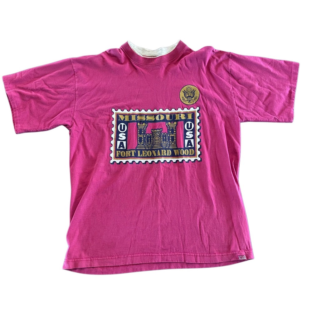Vtg 90s Fort Leonard Wood Missouri T-Shirt XL Pink Heavy Cotton Army Military